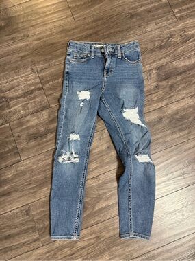 Topshop Mid Blue Distressed Skinny Jeans